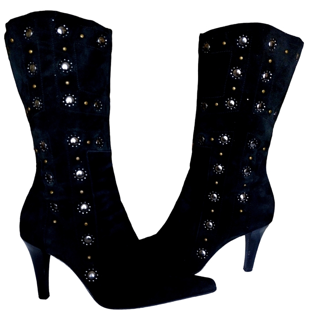 Black suede leather studded boots with high heels by Antonio Melani size 9